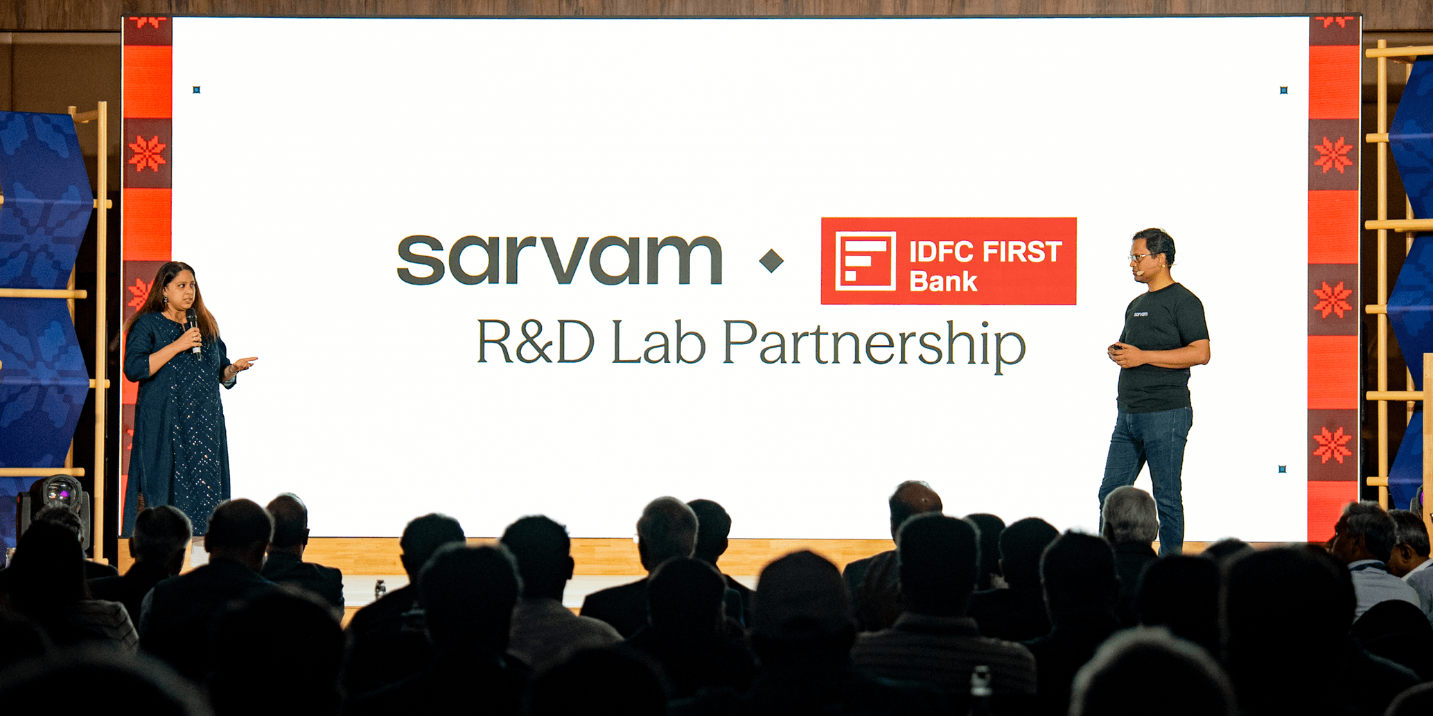 IDFC FIRST Bank and Sarvam announce their R&D Lab Partnership on stage